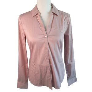 H & M women's Long Sleeve Mauve Button Front Cotton Blend Blouse NWT Size XS